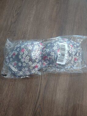 Victoria's Secret 38C Push-Up Blue-Gray Bra With White And Pink Flowers NWT